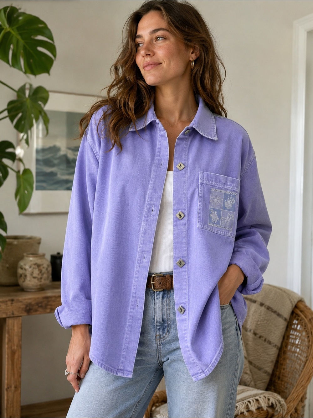 Coastal Boho Lavender Cotton Overshirt Shacket M Indie Artisan